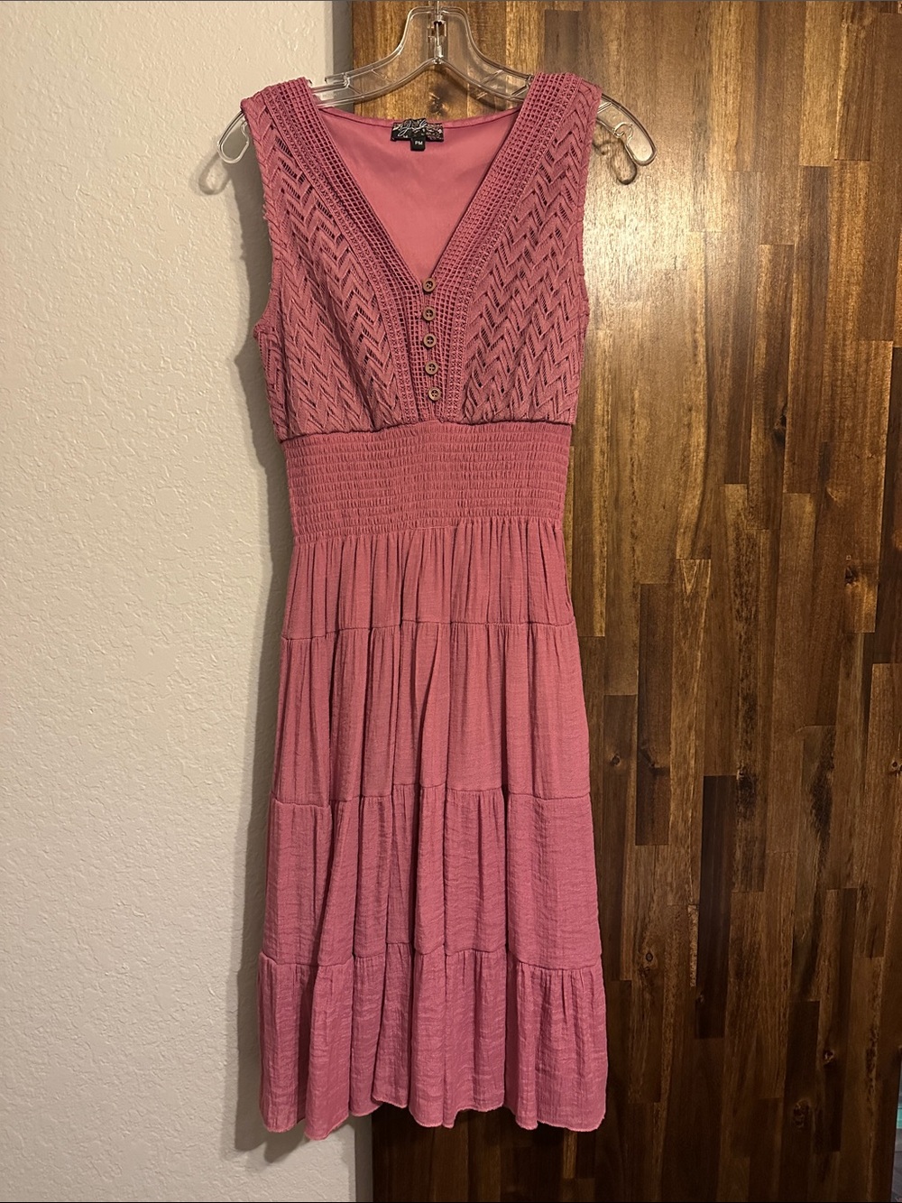 Sleeveless Crochet-Bodice Maxi Dress in Dusty Rose